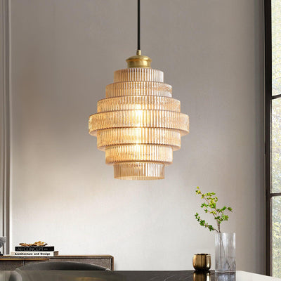 Delira Hanglamp Geribbeld Glas Messing