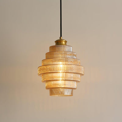 Delira Hanglamp Geribbeld Glas Messing