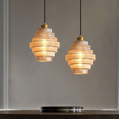 Delira Hanglamp Geribbeld Glas Messing