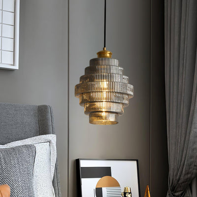 Delira Hanglamp Geribbeld Glas Messing