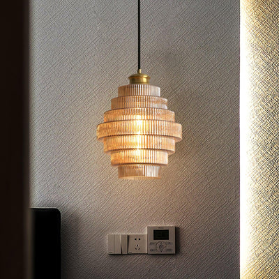 Delira Hanglamp Geribbeld Glas Messing