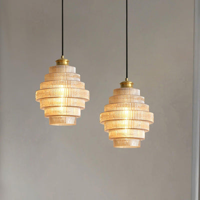 Delira Hanglamp Geribbeld Glas Messing