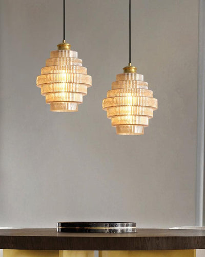 Delira Hanglamp Geribbeld Glas Messing