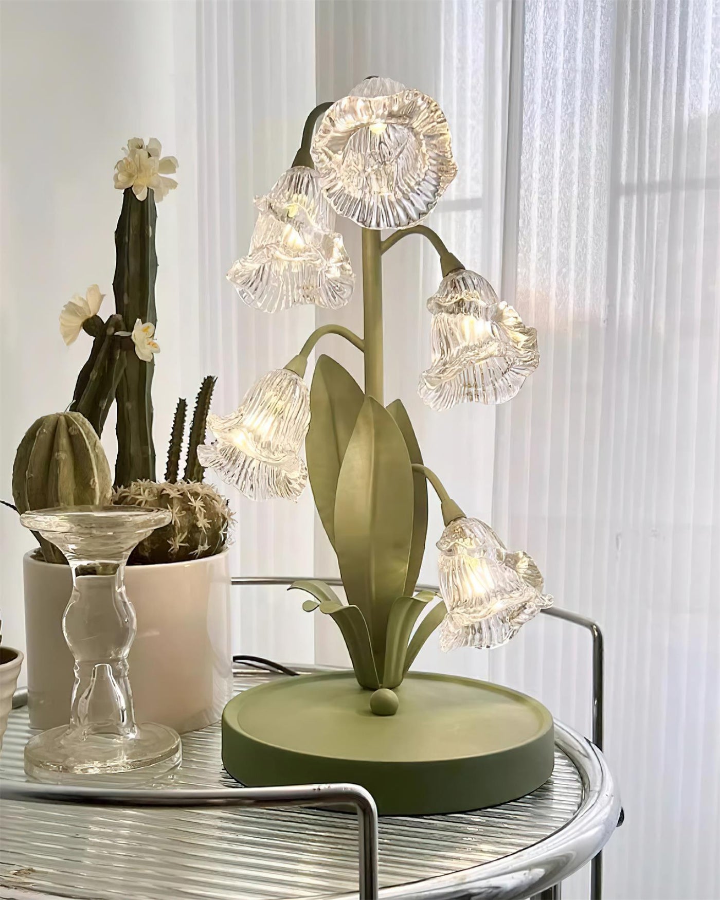 Delira Tafellamp Bloemvorm Glasgroen