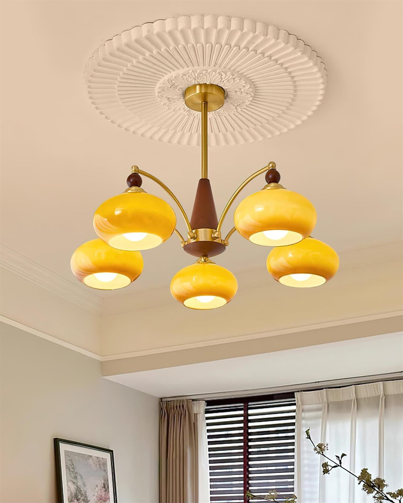 Delira Plafondlamp Retro Hout & Goudglas