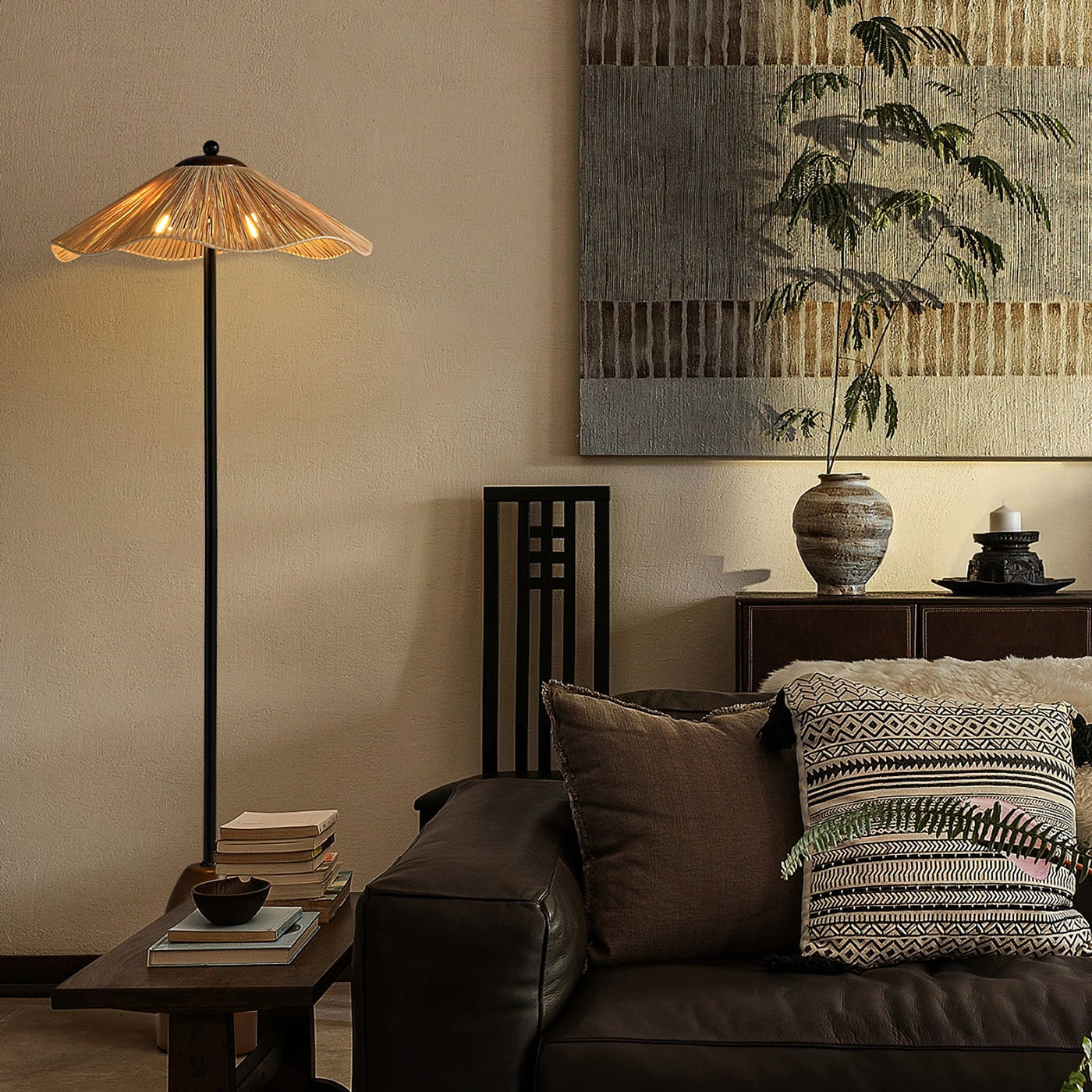 Delira Vloerlamp Met Raffia Kap