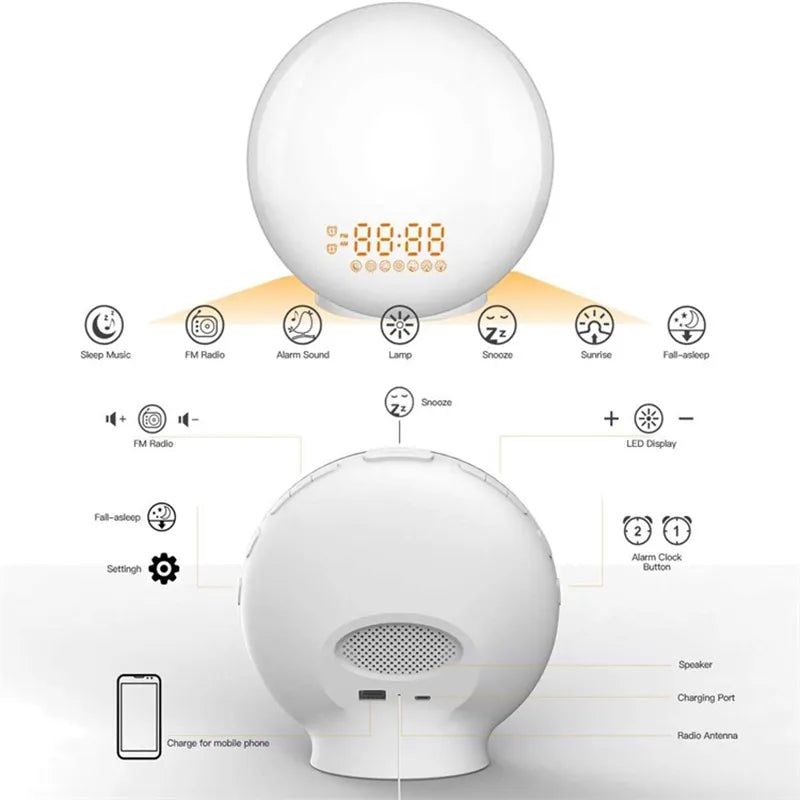 SunGlow™ - Wake-up Light Wekker - Kleurverandering & FM Radio - Kalender & Tijdweergave