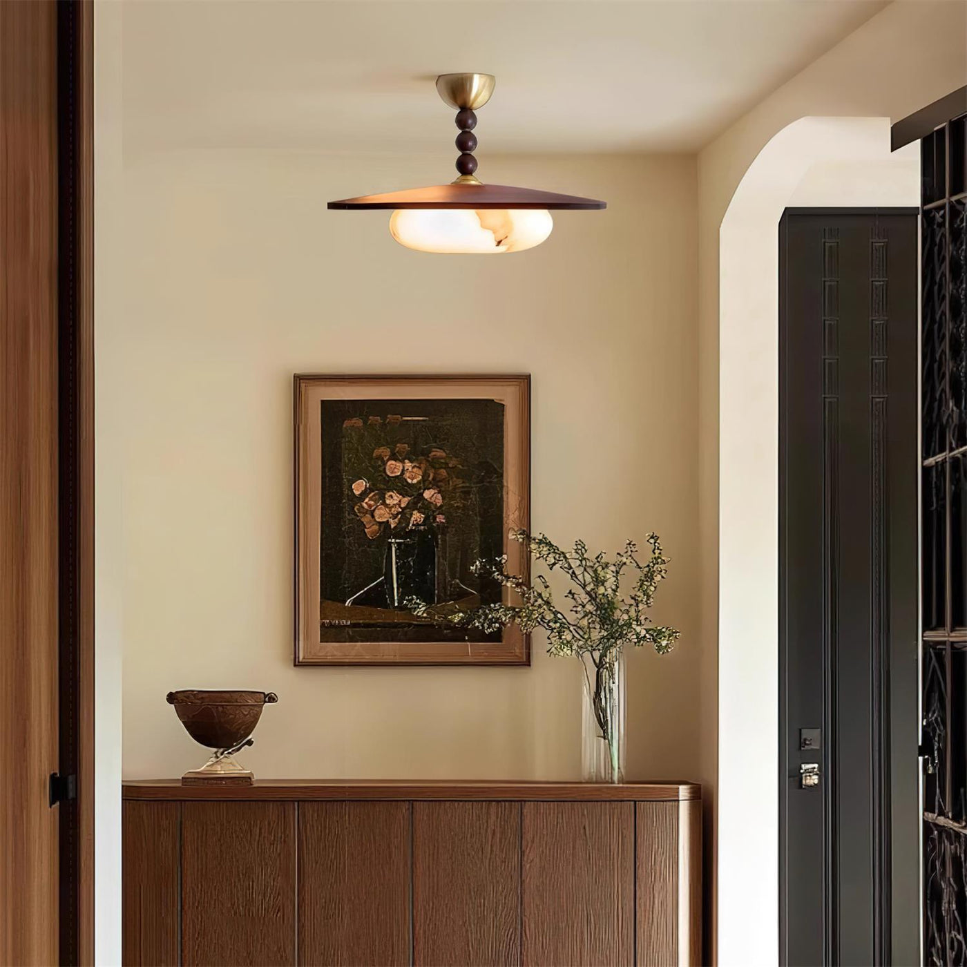 Delira Plafondlamp Walnoot Hout en Alabasterlook