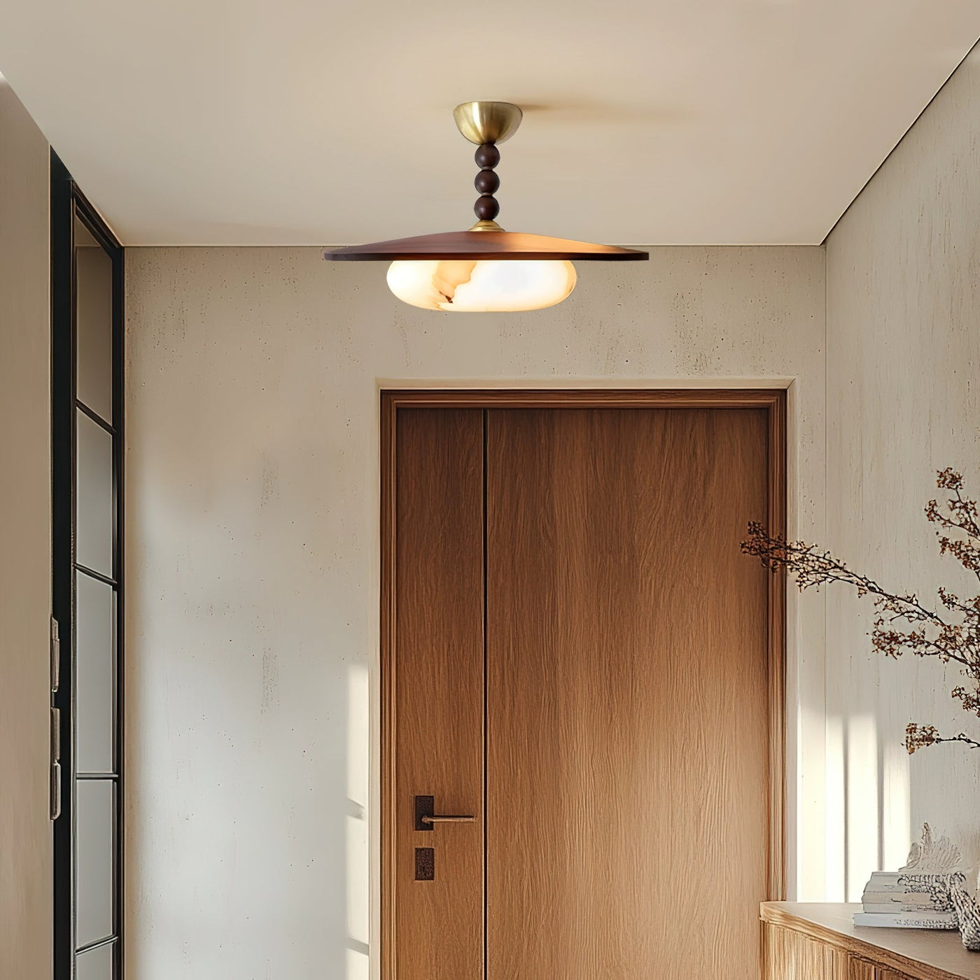 Delira Plafondlamp Walnoot Hout en Alabasterlook
