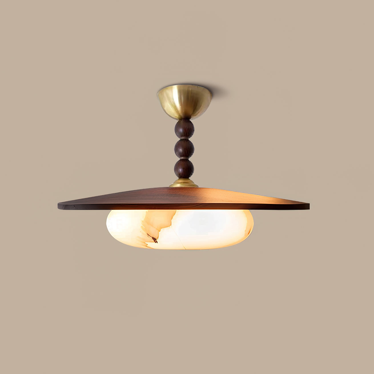 Delira Plafondlamp Walnoot Hout en Alabasterlook