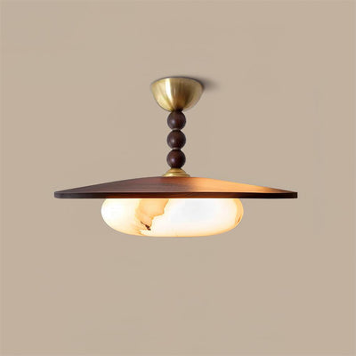 Delira Plafondlamp Walnoot Hout en Alabasterlook