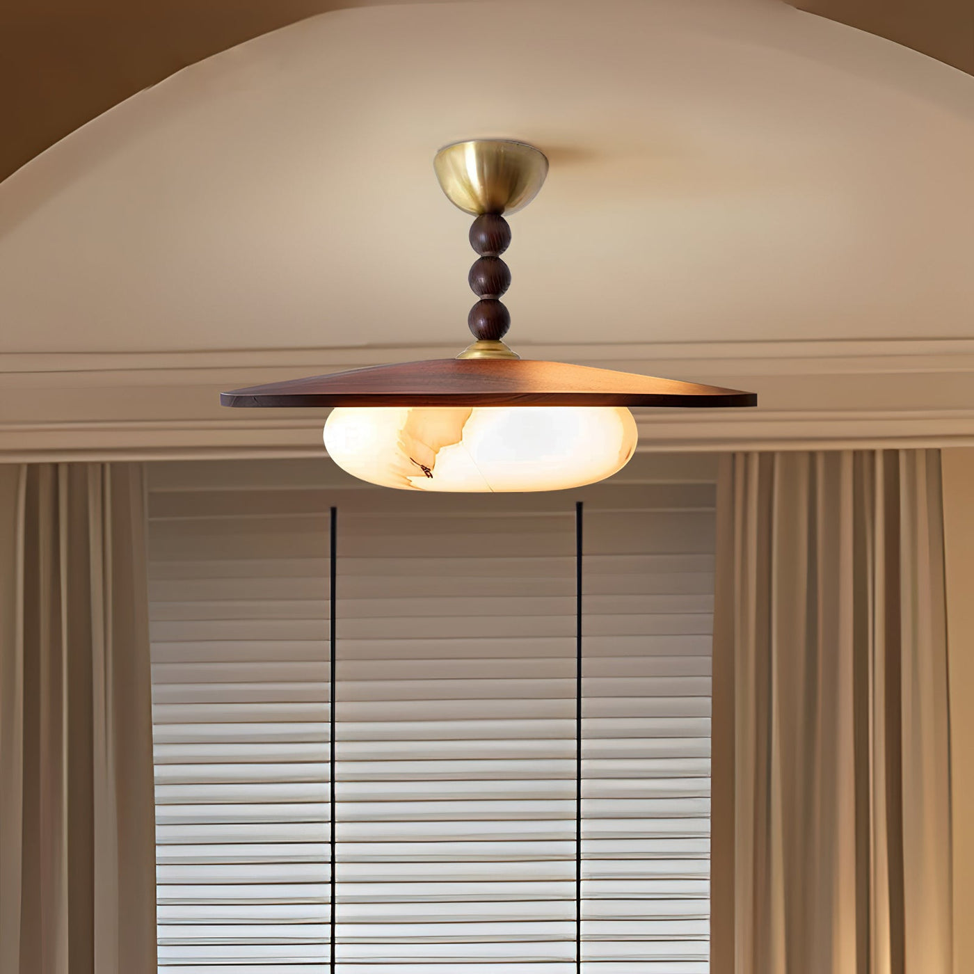 Delira Plafondlamp Walnoot Hout en Alabasterlook