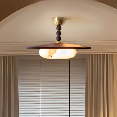 Delira Plafondlamp Walnoot Hout en Alabasterlook