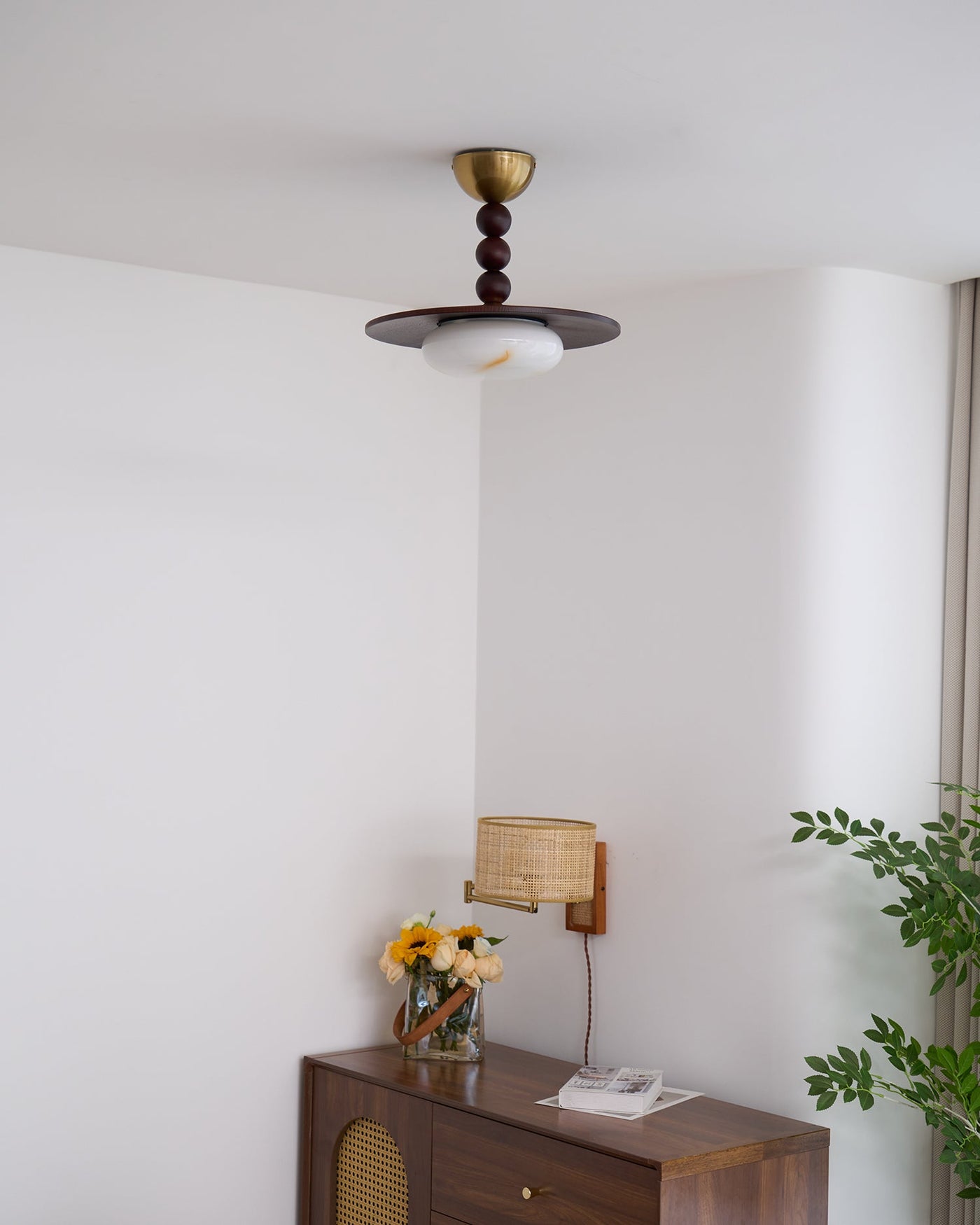 Delira Plafondlamp Walnoot Hout en Alabasterlook