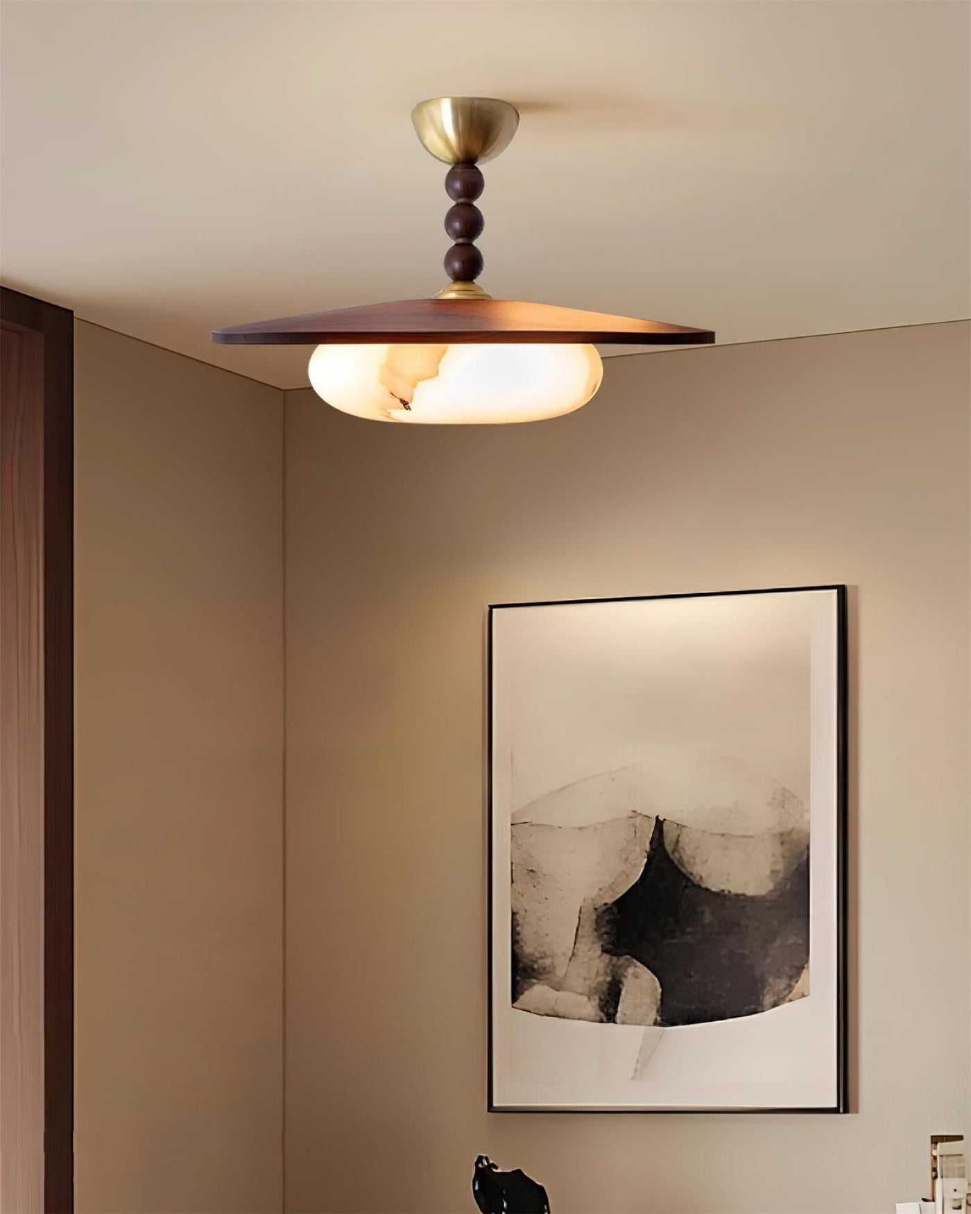 Delira Plafondlamp Walnoot Hout en Alabasterlook