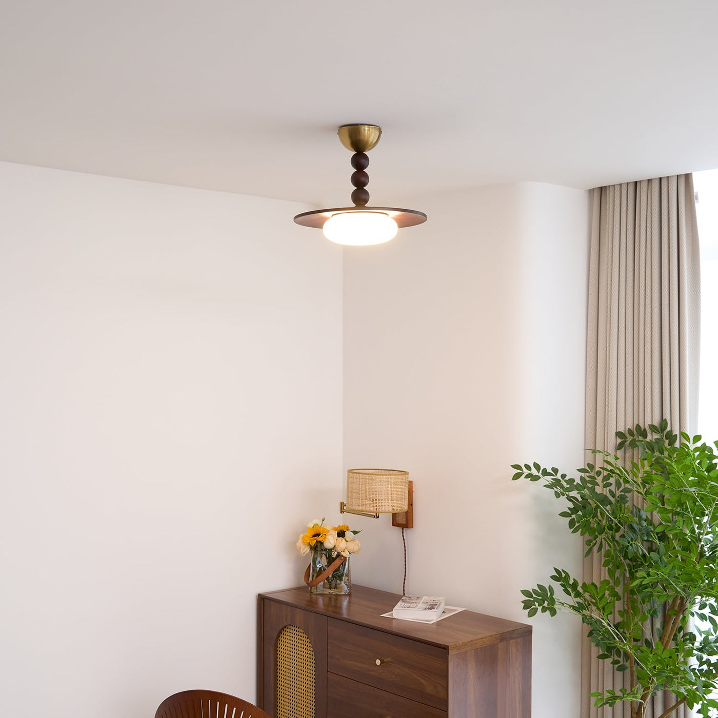 Delira Plafondlamp Walnoot Hout en Alabasterlook