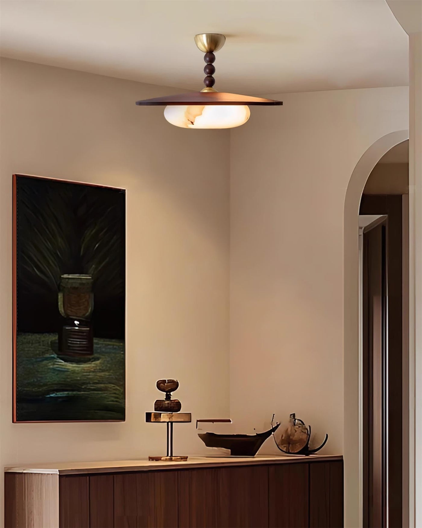 Delira Plafondlamp Walnoot Hout en Alabasterlook
