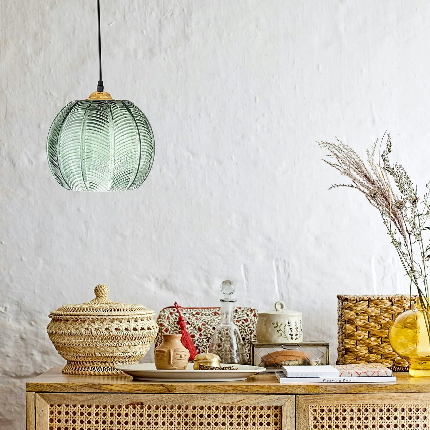 Delira Hanglamp Palmblad Glas Boho